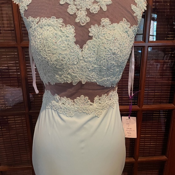 Jovani Mint Floral and Rhinestone Embellished Gown - Picture 5 of 7